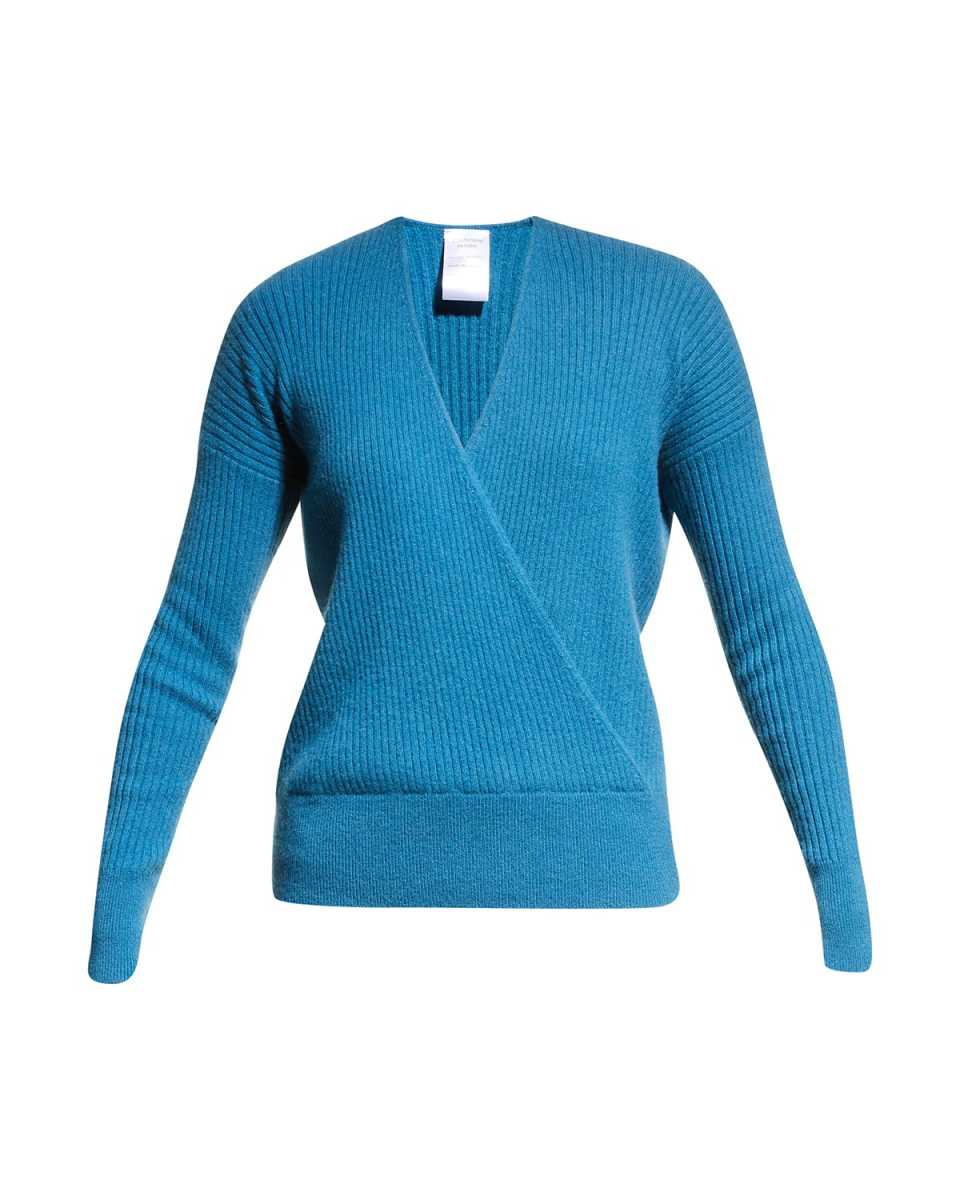 Ribbed Cashmere Faux-Wrap Sweat